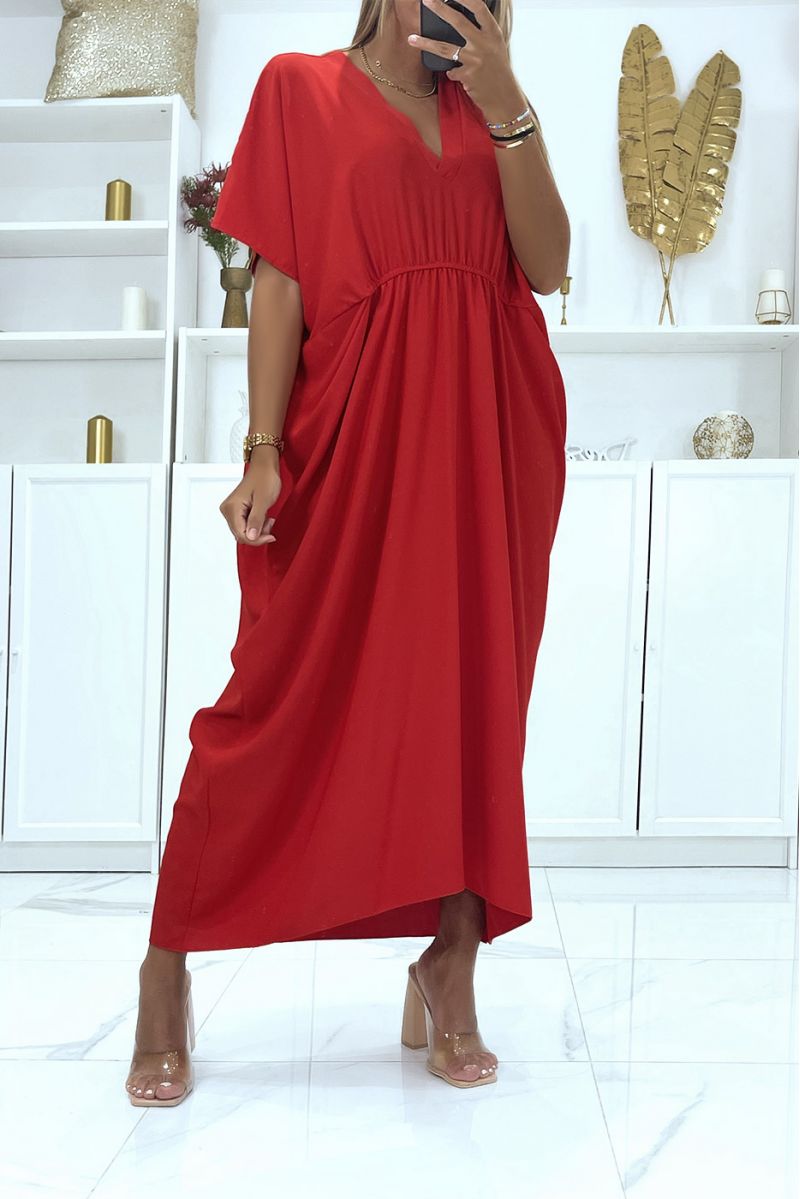 Red oversized dress with V-neck, fitted at the waist and half-long sleeves - 1
