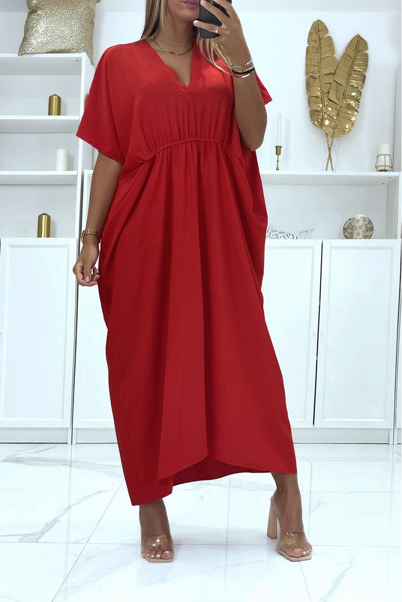 Red oversized dress with V-neck, fitted at the waist and half-long sleeves - 2