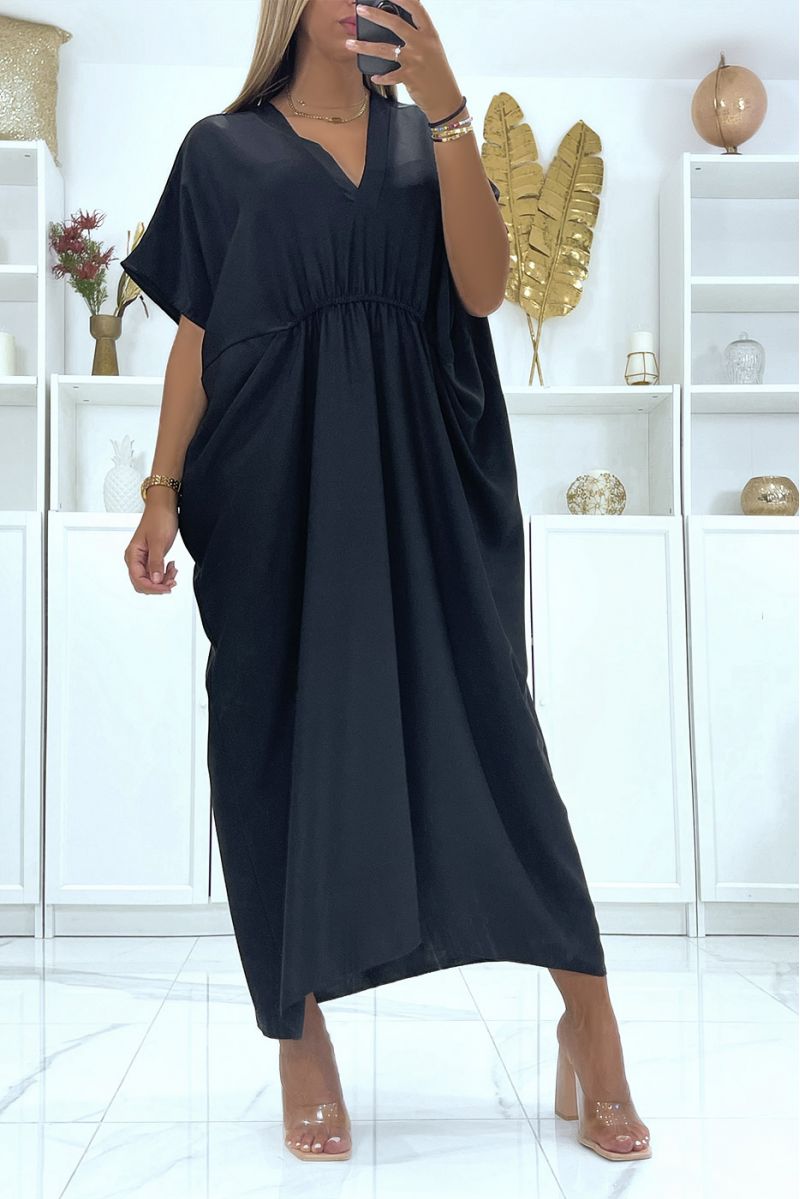 Black oversized dress with V-neck fitted at the waist and half-length sleeves - 2