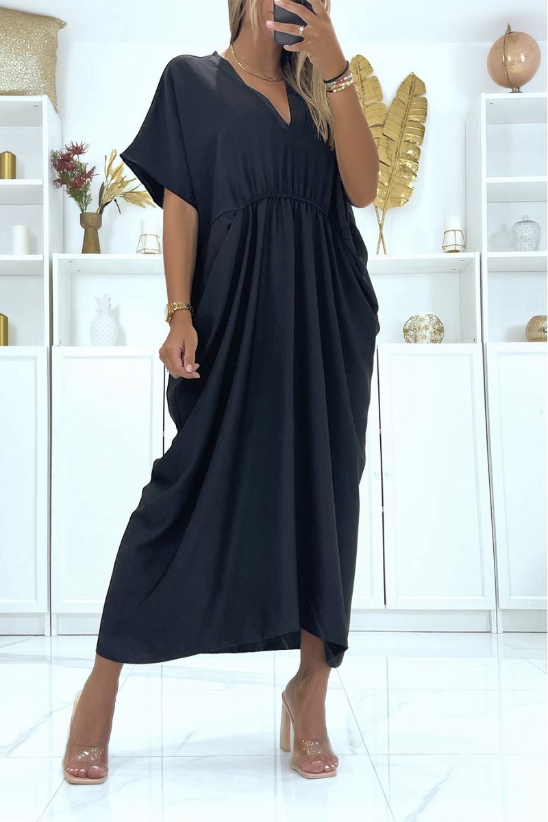 Black oversized dress with V-neck fitted at the waist and half-length sleeves - 3