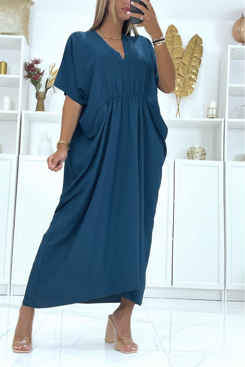 Oversized tealgroene jurk met V-hals, getailleerd in de taille en halflange mouwen - 2