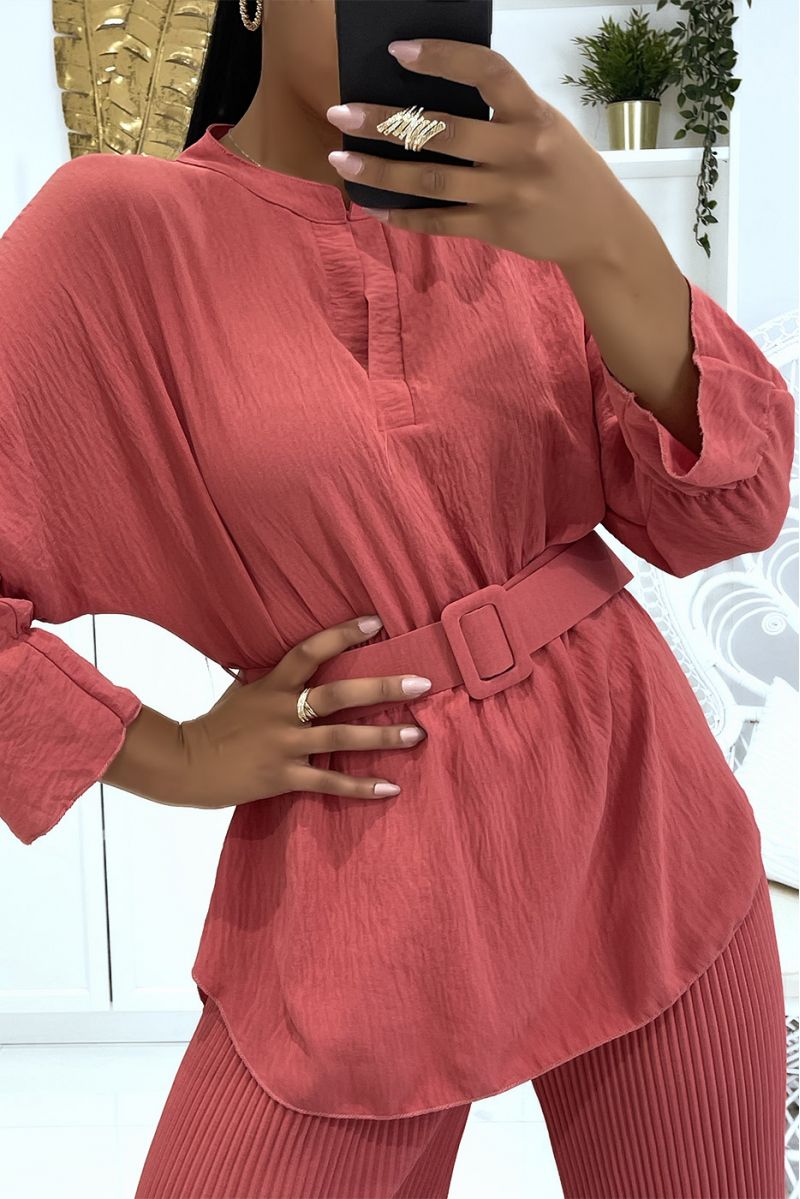 Ensemble fuchsia top cache coeur à manches longues et grosse ceinture et pantalon patte d'éléphant - 5 Ensemble fuchsia top cache coeur à manches longues et grosse ceinture et pantalon patte d'éléphant - 5