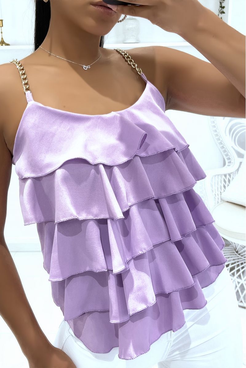 Lilac tank top with golden chain straps and ruffles ideal for summer - 2 Lilac tank top with golden chain straps and ruffles ideal for summer - 2