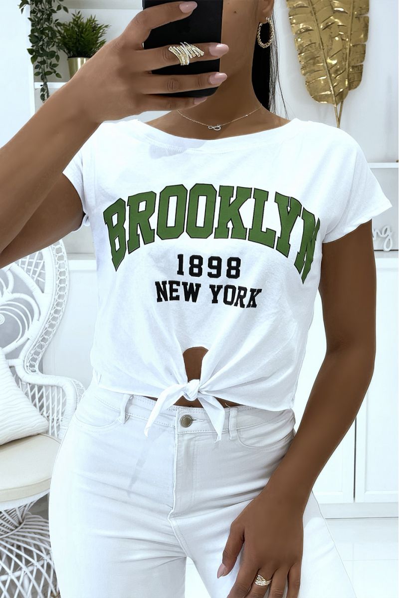 White short-sleeved t-shirt with pretty bow and Brooklin writing - 1