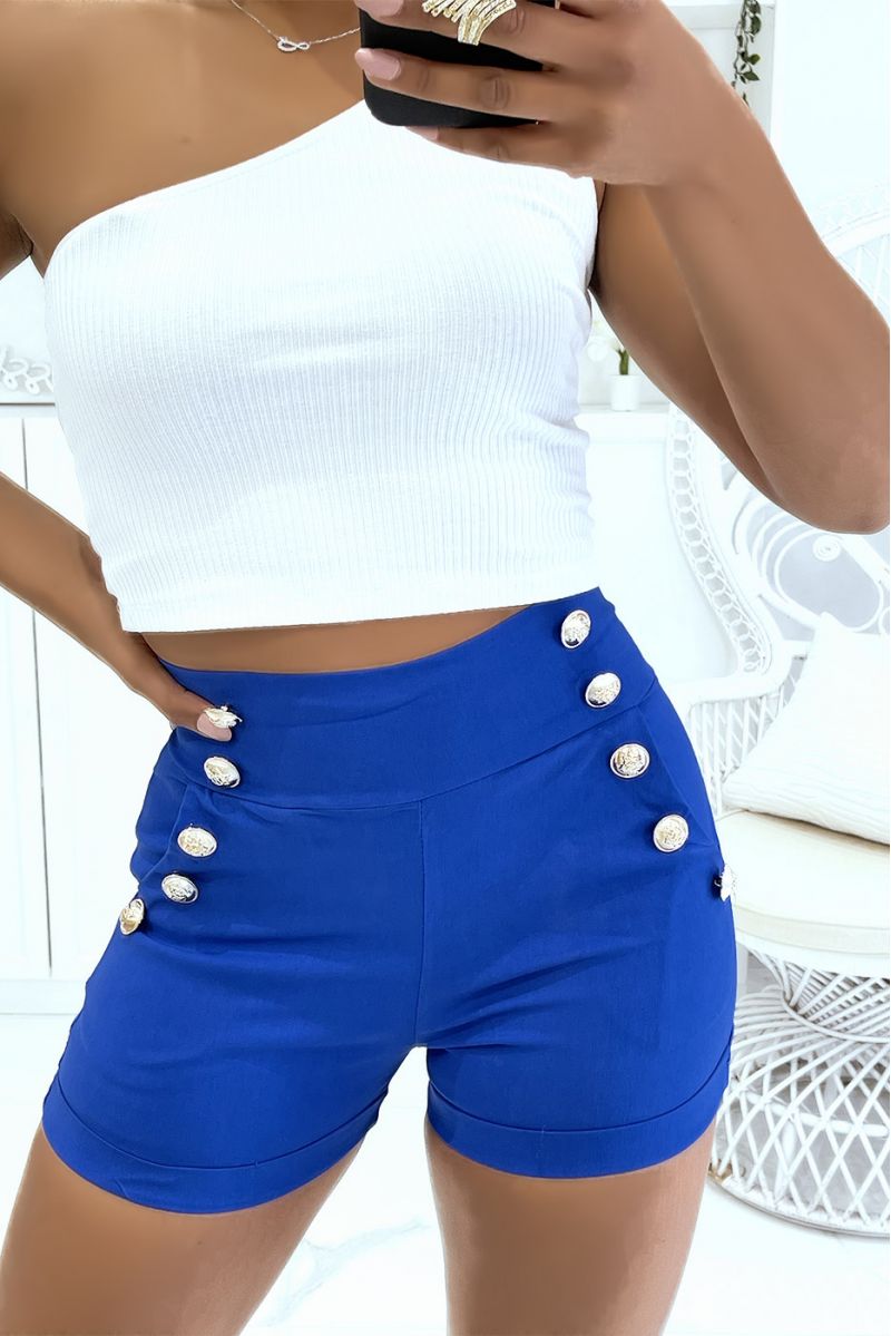 Royal high-waisted shorts with push-up effect and thin waist with pretty buttons on the sides - 1