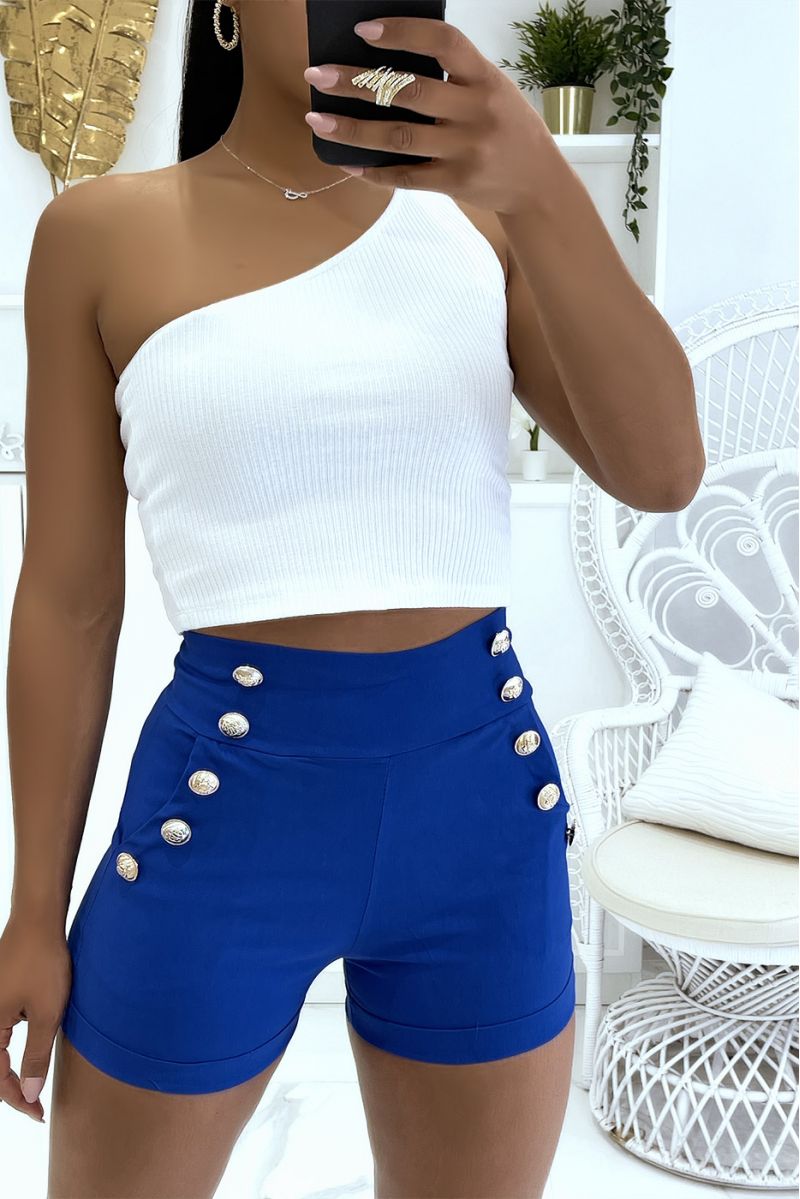 Royal high-waisted shorts with push-up effect and thin waist with pretty buttons on the sides - 2