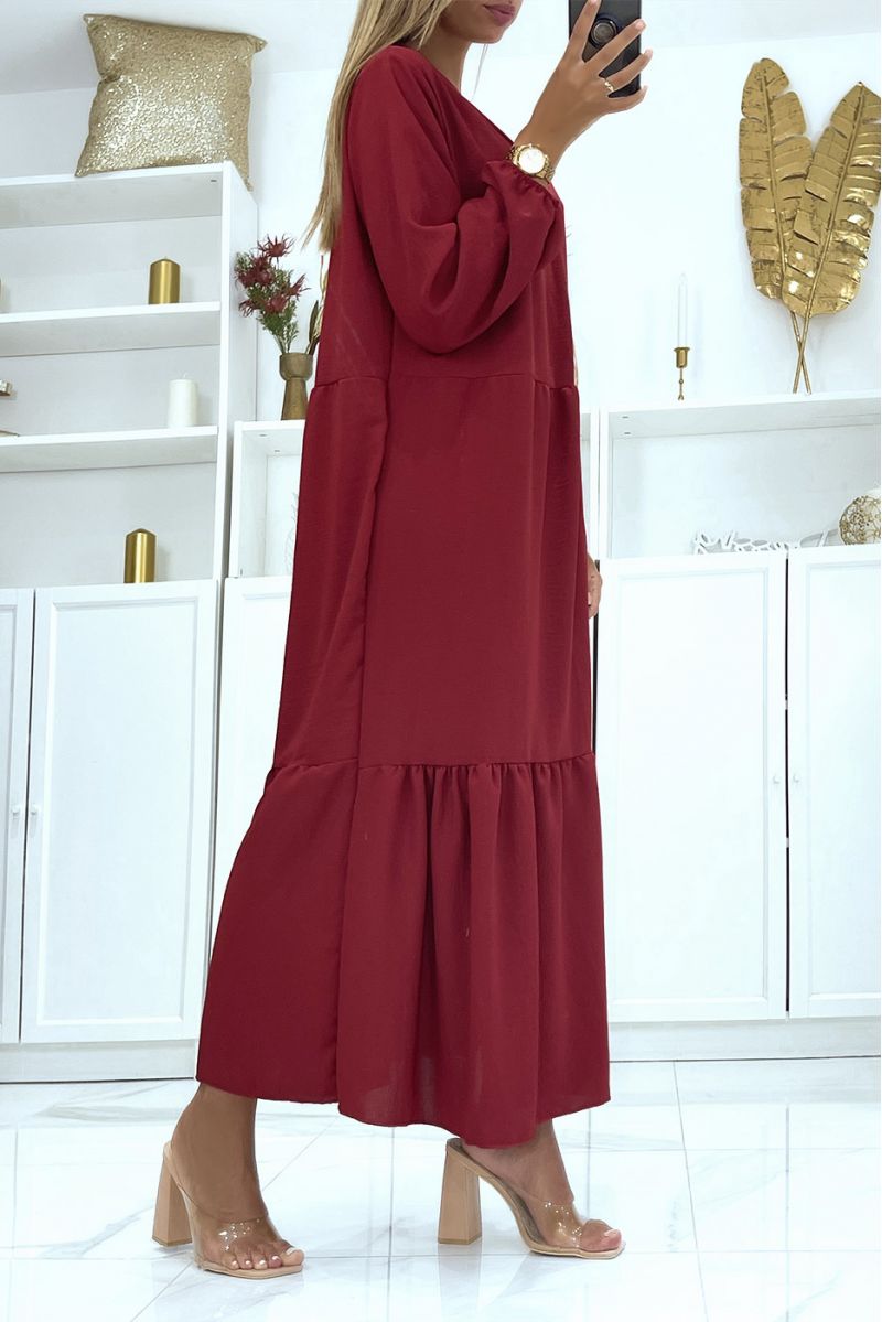 Lange bordeauxrode jurk, oversized lange mouwen, effen kleur, ideaal voor gesluierde of bedekte vrouwen - 2