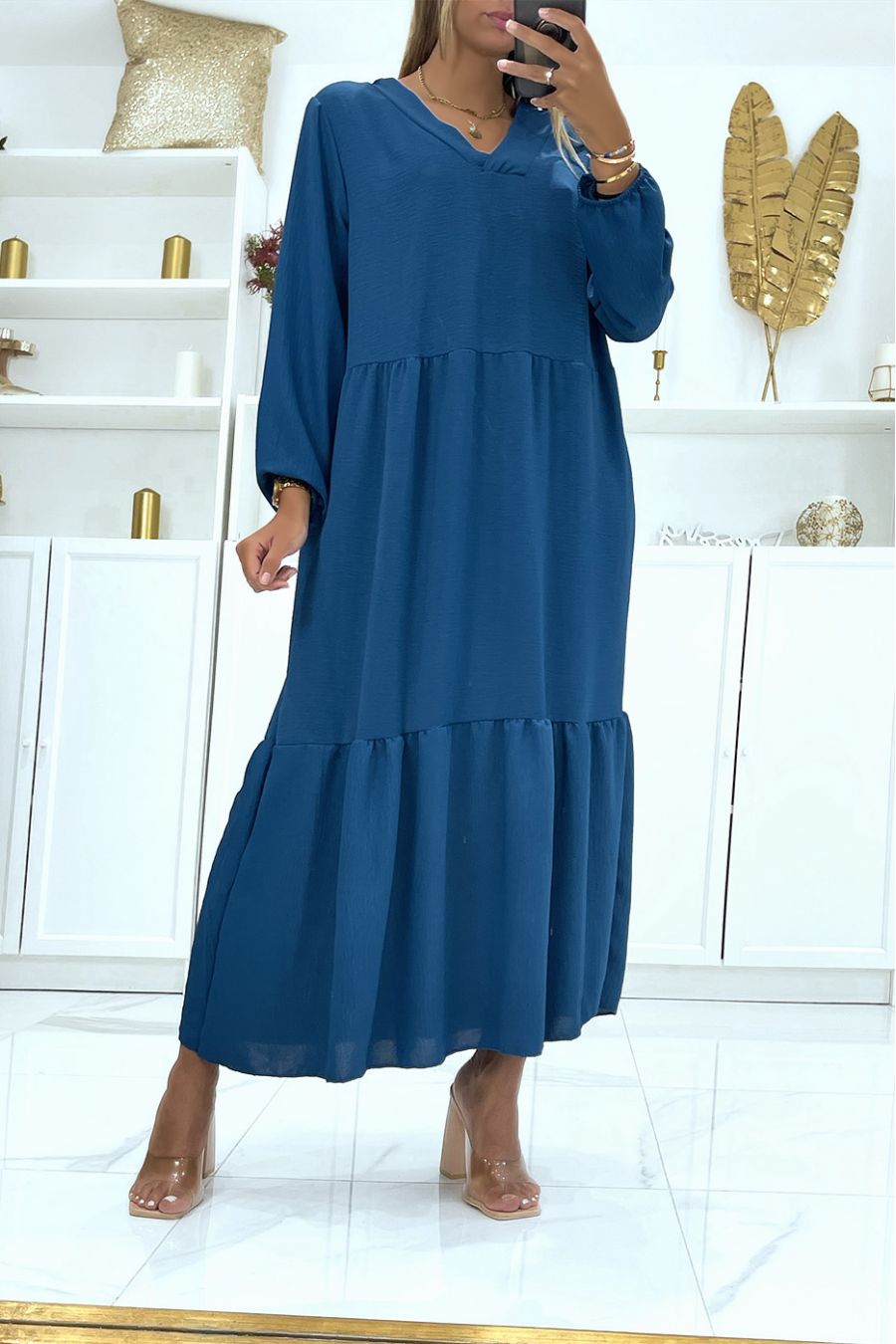 Long duck dress oversize long sleeves solid color ideal for veiled or covered woman - 1