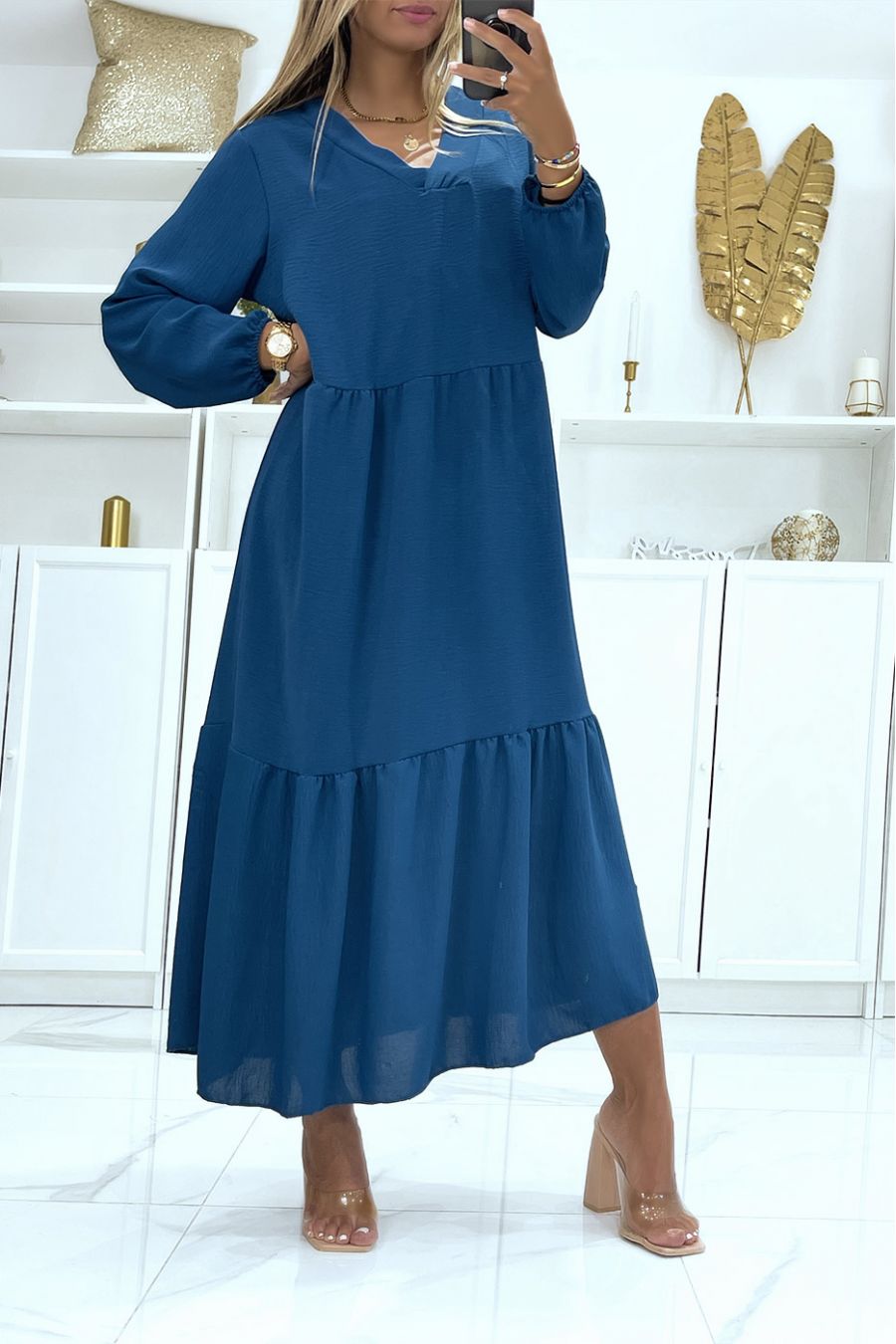 Long duck dress oversize long sleeves solid color ideal for veiled or covered woman - 2