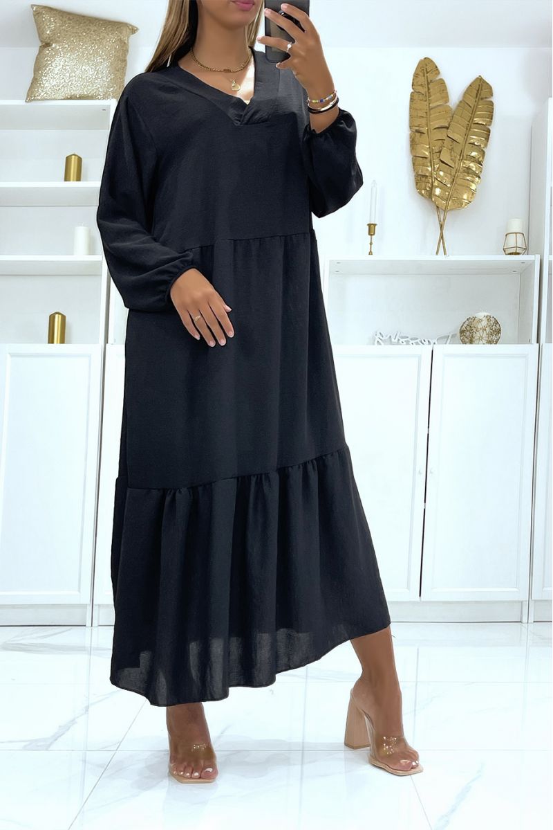 LaLLe zwarte jurk oversized lange mouwen effen kleur ideaal voor gesluierde of bedekte vrouw - 2