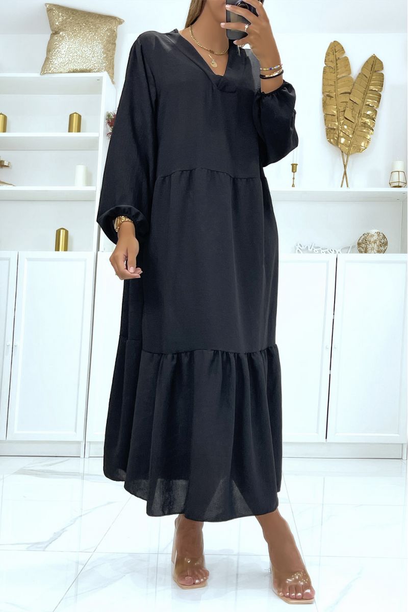 LaLLe zwarte jurk oversized lange mouwen effen kleur ideaal voor gesluierde of bedekte vrouw - 3