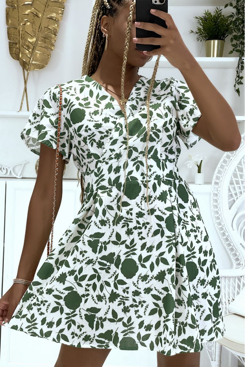 Green skater dress and floral wrap top fitted at the waist with two-tone print - 3