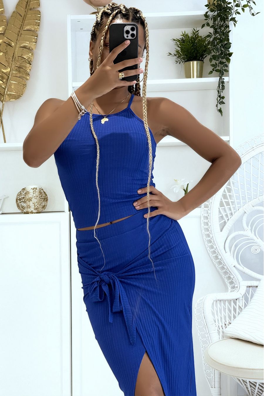 Royal ribbed tight-fitting split on the front ideal for a chic and casual style - 2