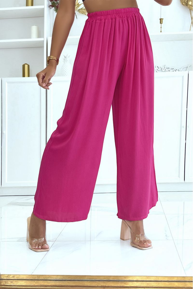 Pantalon palazzo fuchsia élastique à la taille convient à toutes morphologies - 1