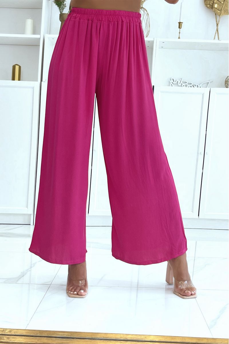 Pantalon palazzo fuchsia élastique à la taille convient à toutes morphologies - 2