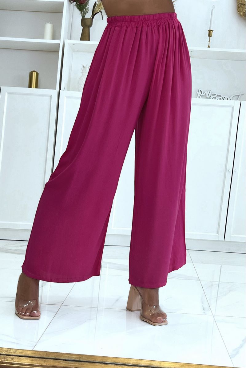 Pantalon palazzo fuchsia élastique à la taille convient à toutes morphologies - 3