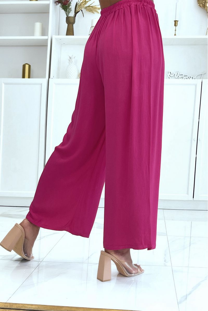 Fuchsia palazzo broek elastisch in de taille geschikt voor alle lichaamstypes - 4