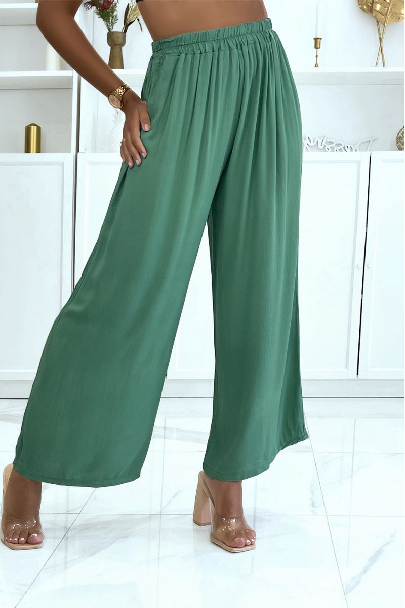 Pantalon palazzo vert élastique à la taille convient à toutes morphologies - 2