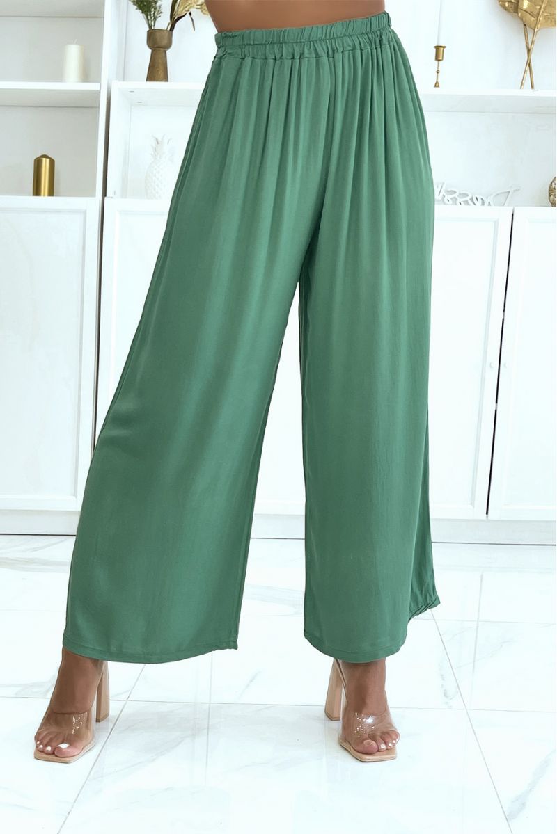 Green palazzo pants with elastic waistband suitable for all body types