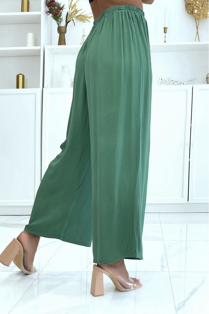 Green palazzo pants with elastic waistband suitable for all body types