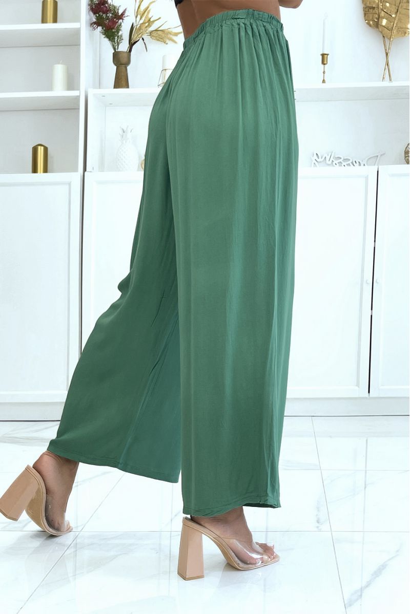 Pantalon palazzo vert élastique à la taille convient à toutes morphologies - 4