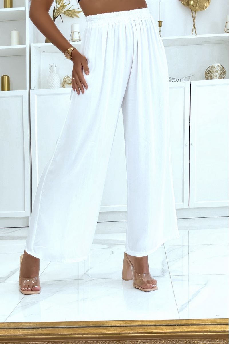 Pantalon palazzo blanc élastique à la taille convient à toutes morphologies - 1