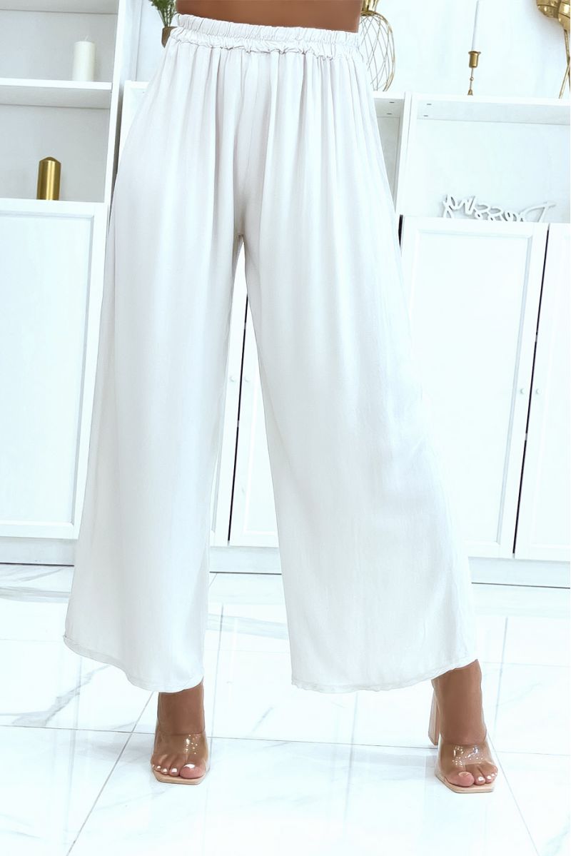 Ecru palazzo pants elastic at the waist suitable for all body types - 3