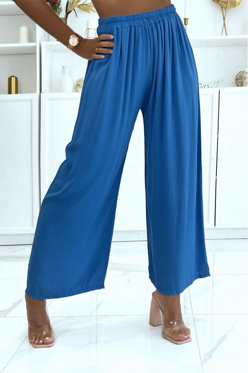 Blue palazzo pants with elastic waistband suitable for all body types - 2