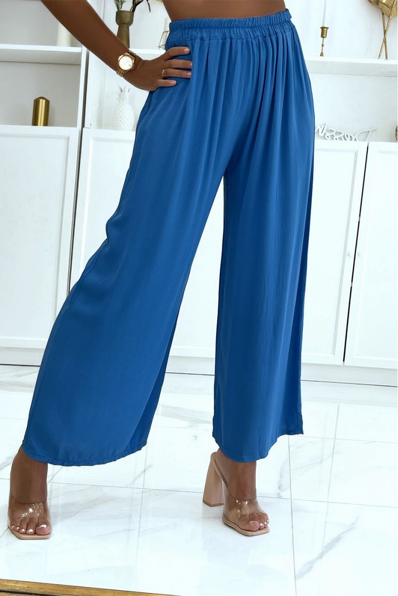 Blue palazzo pants with elastic waistband suitable for all body types - 3