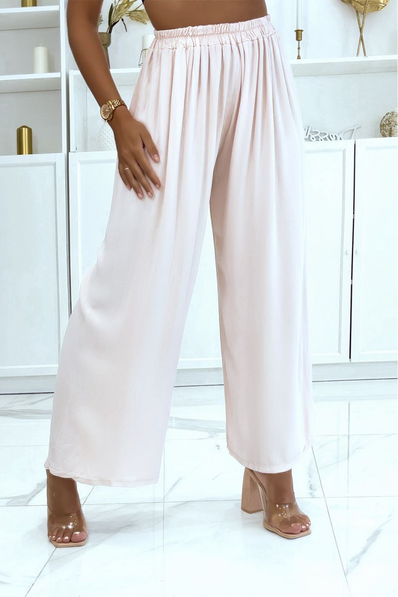 Pantalon palazzo rose élastique à la taille convient à toutes morphologies - 1