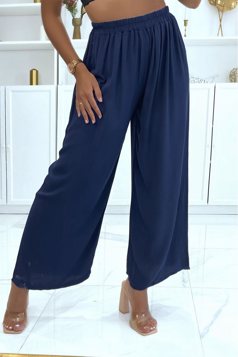 Navy palazzo pants with elastic waistband suitable for all body types - 2