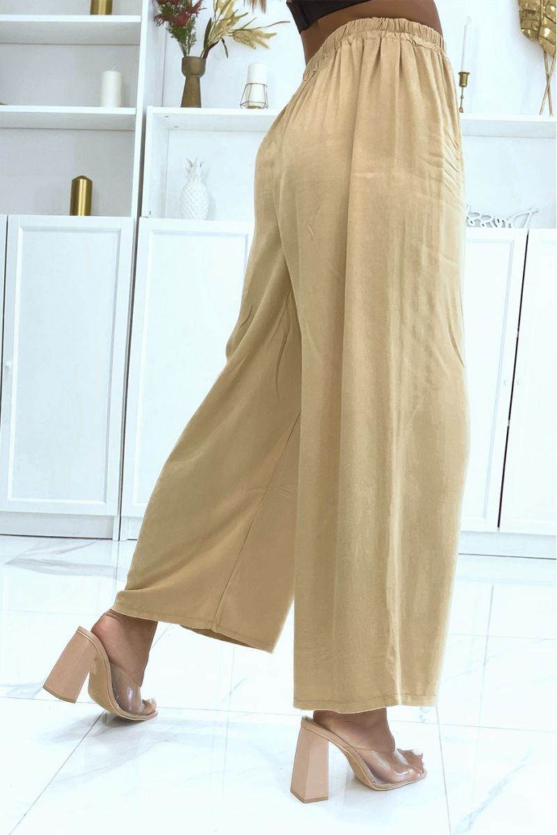 Camel palazzo pants with elastic waistband suitable for all body types - 3