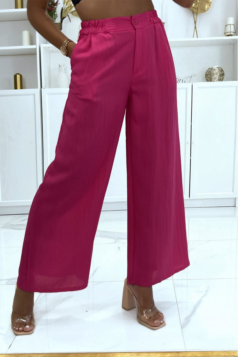 Fluid fuchsia palazzo pants fitted at the waist with zipper and pretty button - 1