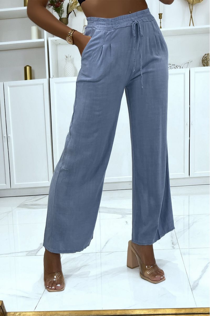 Blue bell bottom pants elastic at the adjustable waist with laces - 1