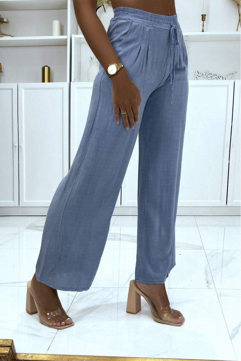 Blue bell bottom pants elastic at the adjustable waist with laces - 2