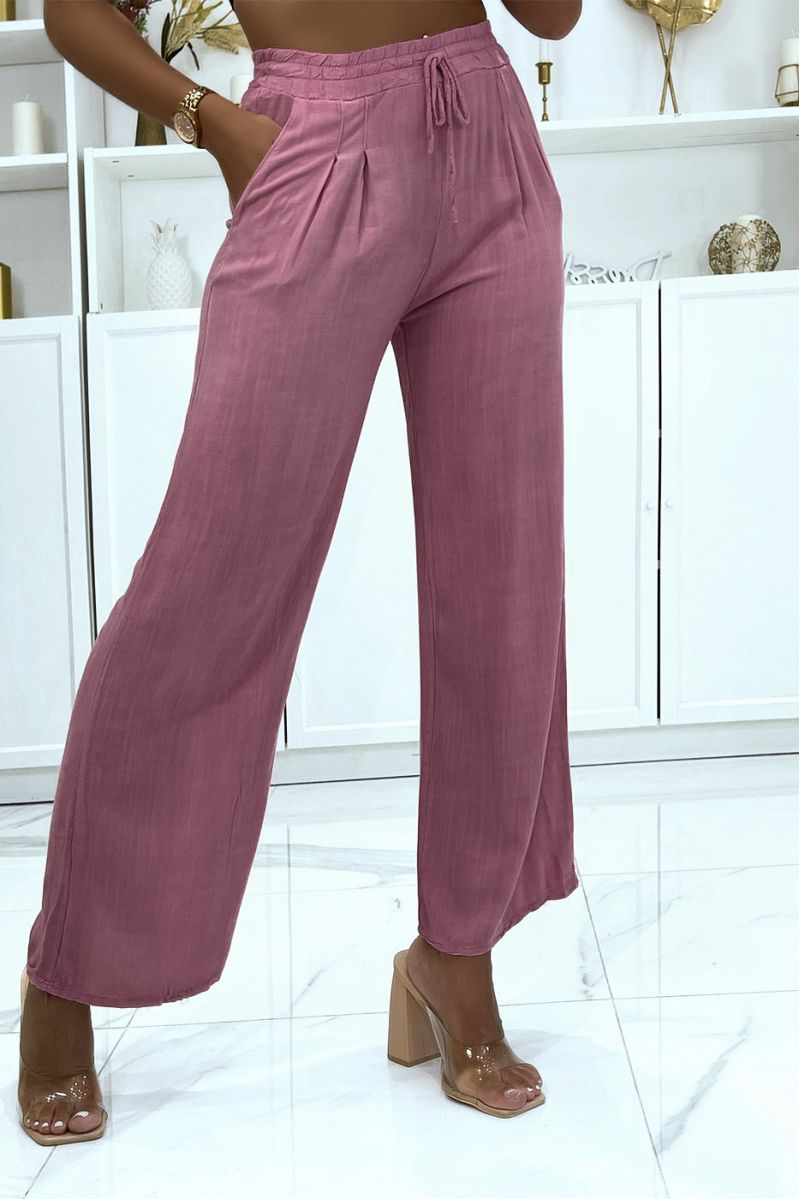 Fuchsia bell bottom broek elastisch in de verstelbare taille met veters - 1