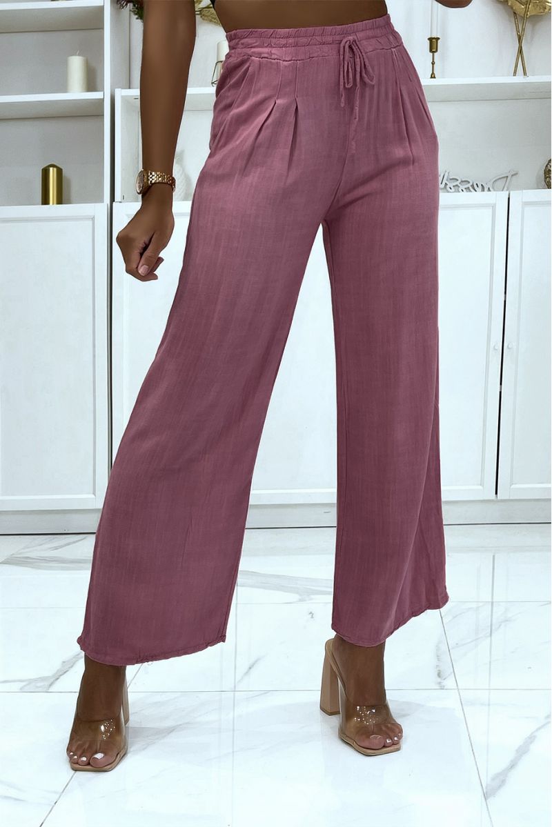 Pantalon patte d'éléphant fuchsia élastique à la taille modulable avec lacets - 2