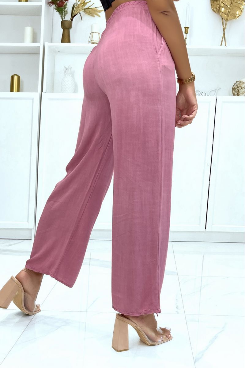 Fuchsia bell bottom broek elastisch in de verstelbare taille met veters - 3