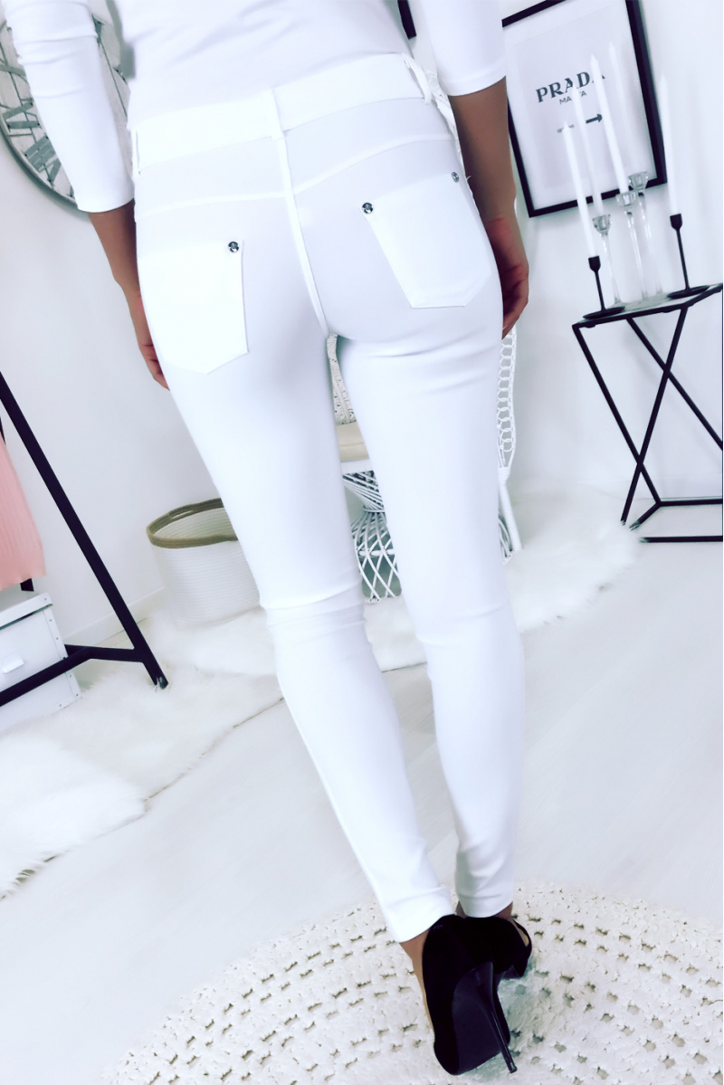 White slim pants, basic with front and back pocket - 1