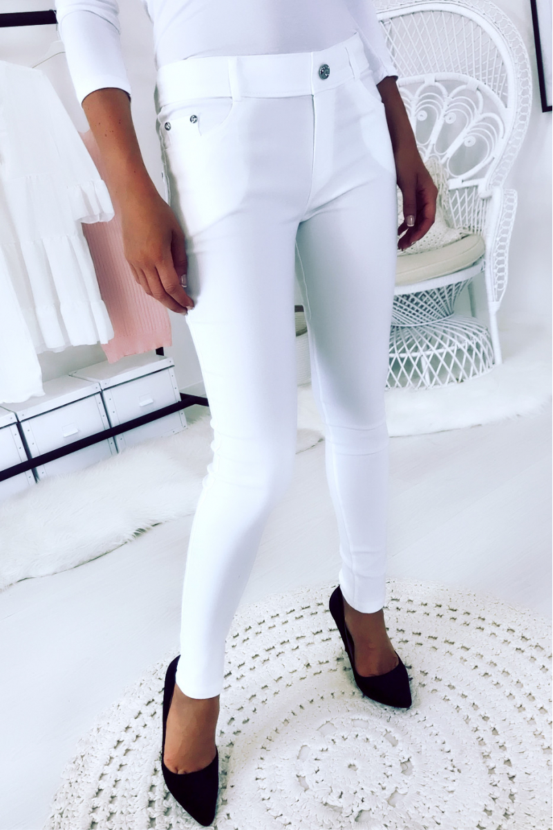 Pantalon slim Blanc, basic avec poche avant et arrière - 3