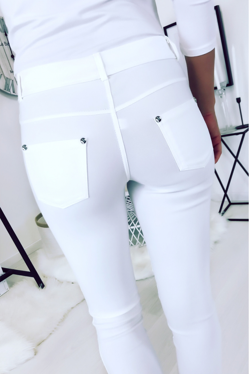Witte slanke broek, basic met voor- en achterzak - 5