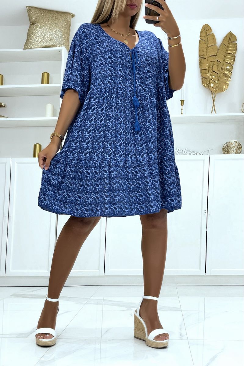 Oversized floral royal dress with mid-length sleeves is suitable for all body types - 2
