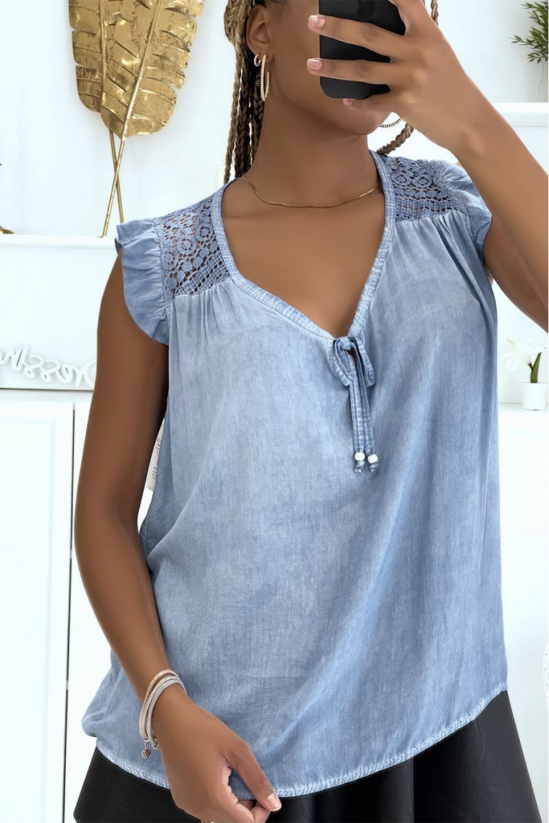 Loose and classic indigo lace tank top wardrobe essential - 1