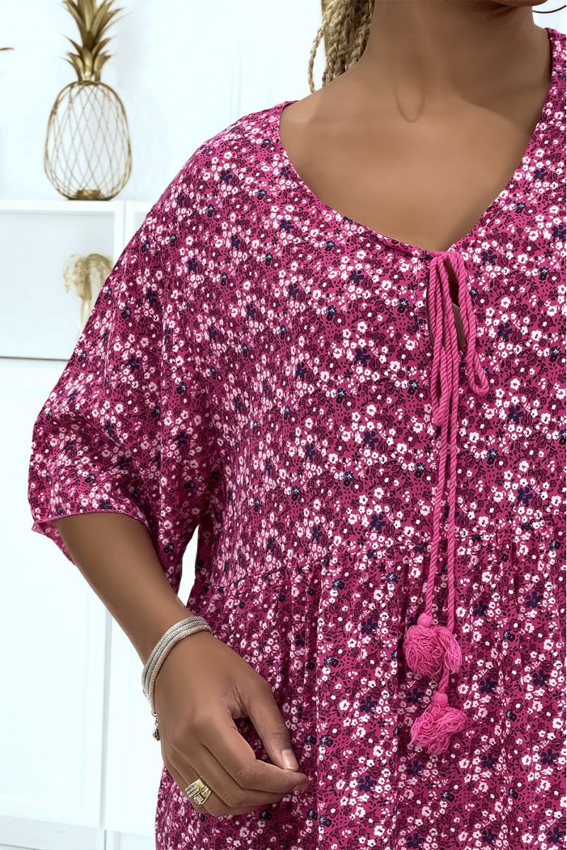 Oversized floral fuchsia dress with mid-length sleeves is suitable for all body types - 5