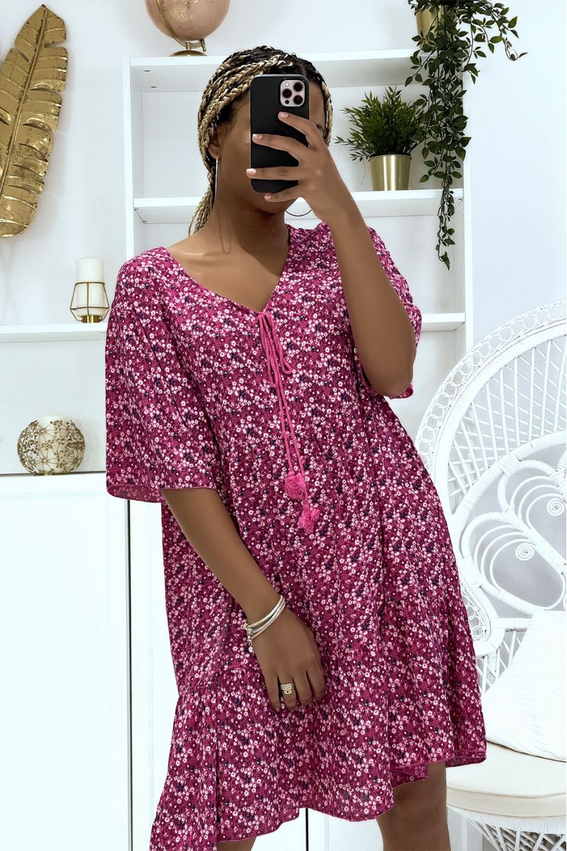 Oversized floral fuchsia dress with mid-length sleeves is suitable for all body types - 6
