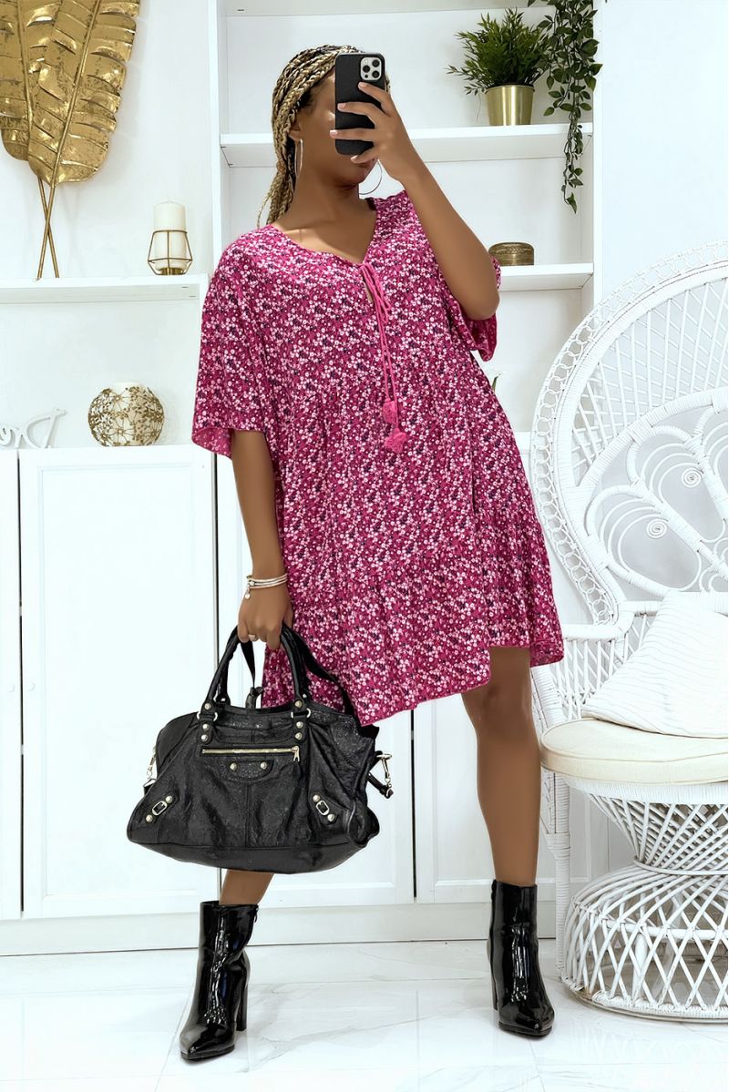 Oversized floral fuchsia dress with mid-length sleeves is suitable for all body types - 9