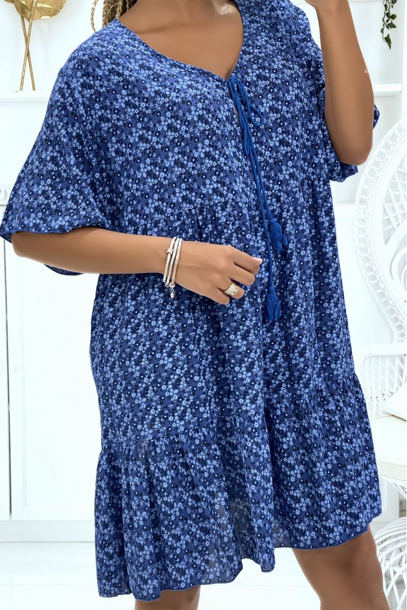 Oversized floral royal dress with mid-length sleeves is suitable for all body types - 4