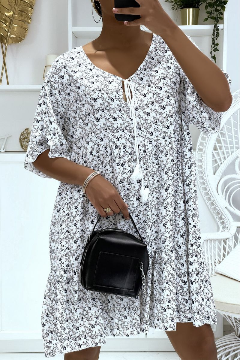 Oversized floral beige dress with mid-length sleeves is suitable for all body types - 5