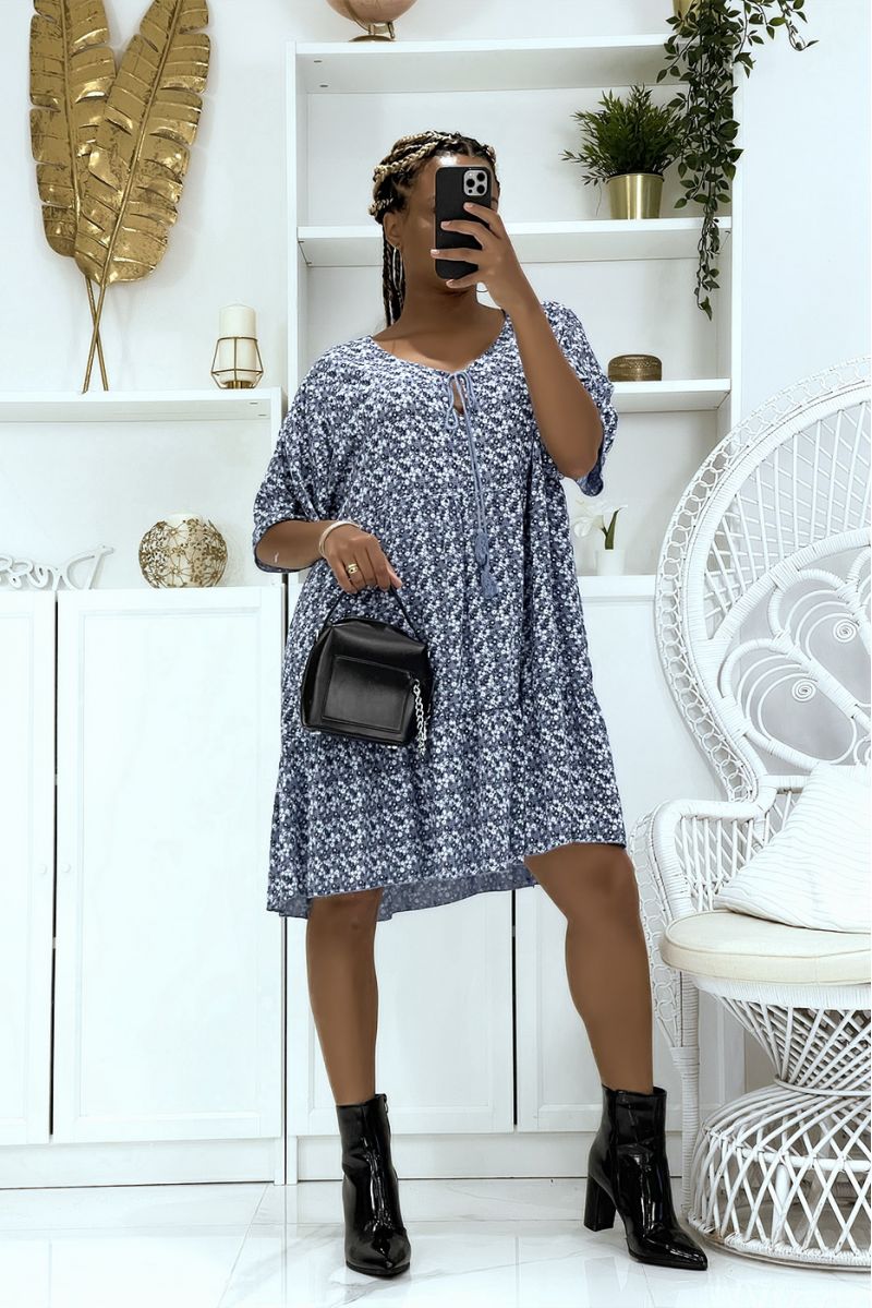 Oversized floral indigo dress with half sleeves suitable for all body types - 8