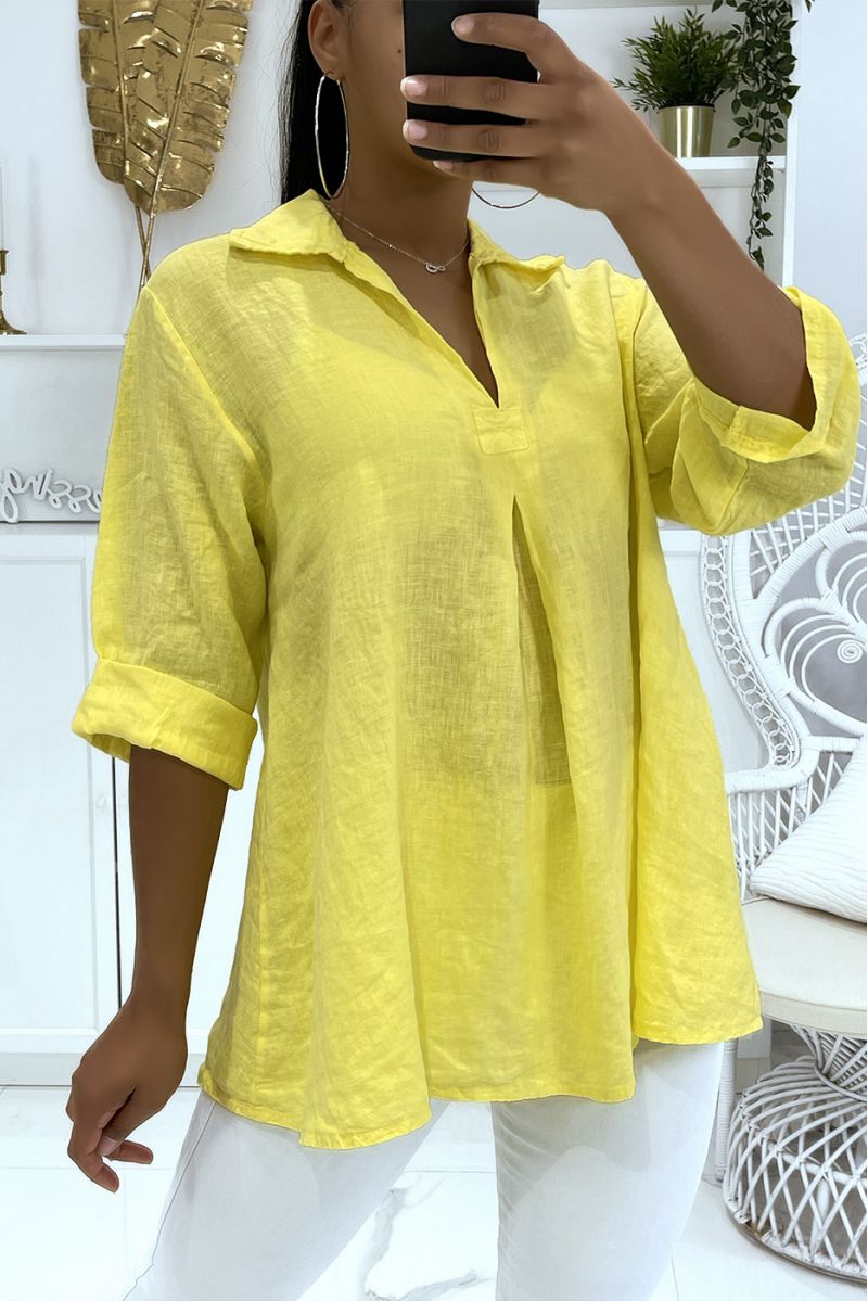 Long yellow oversized blouse with lapel collar and buttoned sleeves - 1